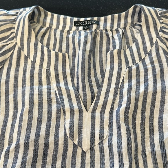 JCREW 100% Linen White and Blue Striped Tunic Blouse Size Medium - Picture 6 of 7